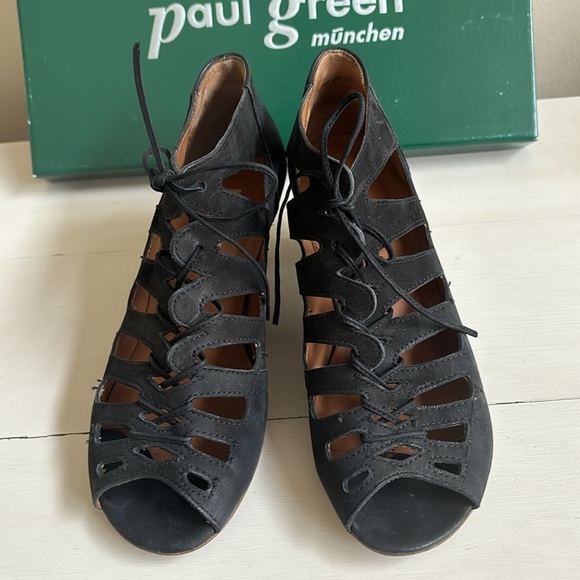 Paul Green Prague Black Suede Perp Toe Cage Sandals - Picture 3 of 5
